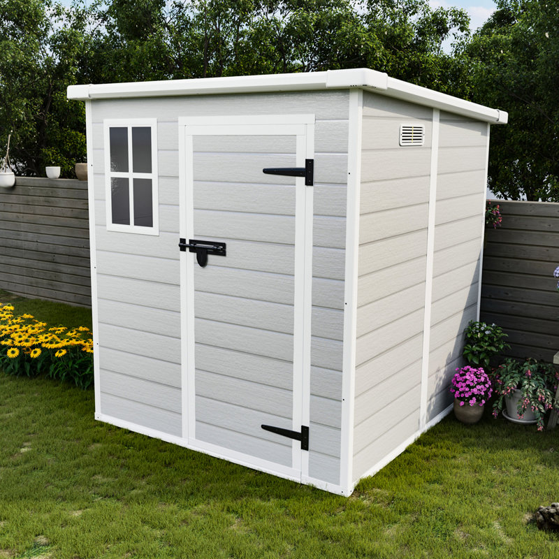 Remise en polypropylène, 6 x 6 pi, imperméable avec plancher, portes verrouillables pour le rangement des vélos en résine imperméable, portes, évents de jardin