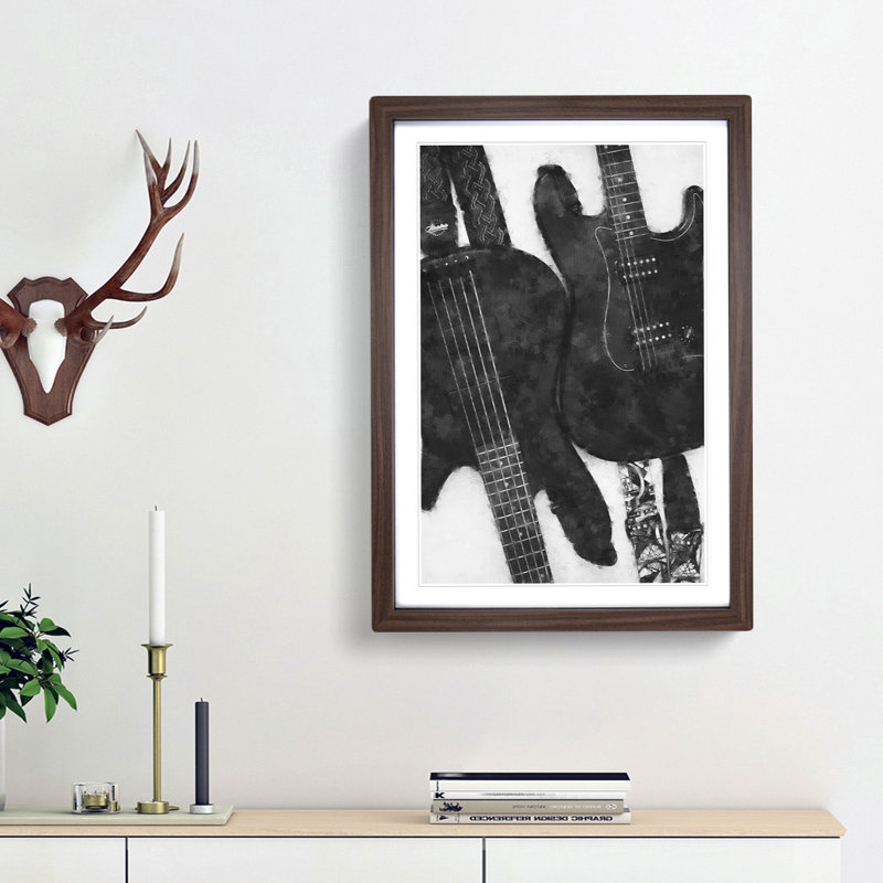 Bass & Electric Guitar - Picture Frame Graphic Art Print, Walnut Framed, 45cm H x 33cm W x 2cm D