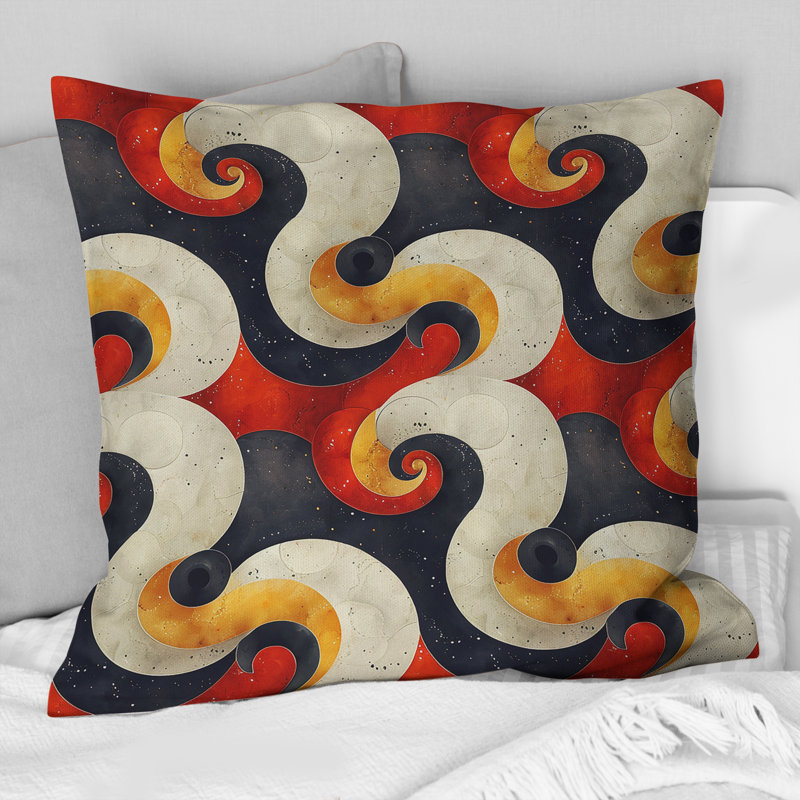Orange, jaune, moderne, formes géométriques II - coussin décoratif moderne, H 18 po x l 18 po