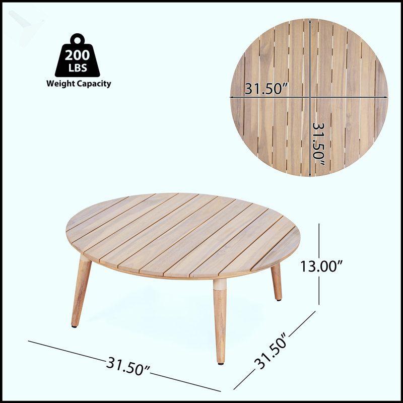 Table basse Verona d'extérieur ronde en bois d'acacia, durable et élégante pour les rassemblements inspirés de la nature