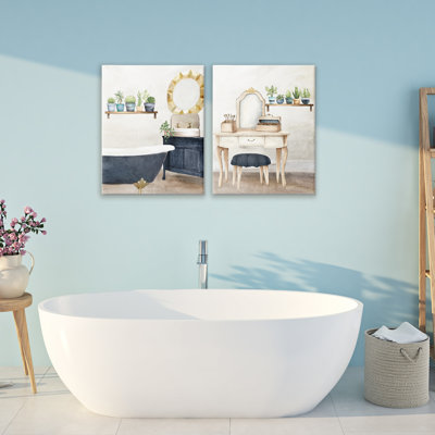 Ensemble de toiles intérieures bleues pour salle de bain 2 pièces, design par Kim Allen