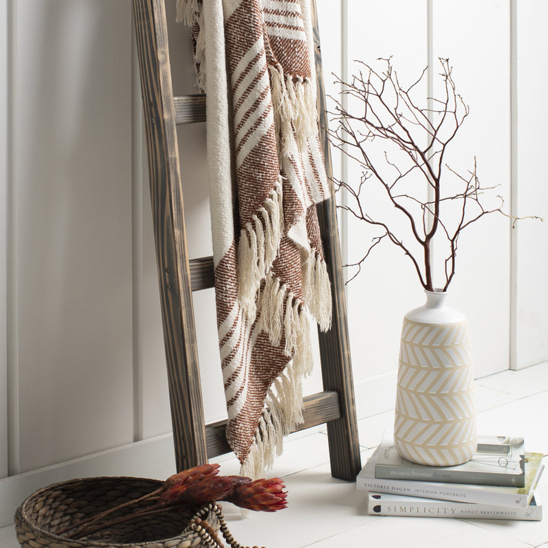 Sully Burnt Orange and Cream Striped Cotton Blend Throw Blanket