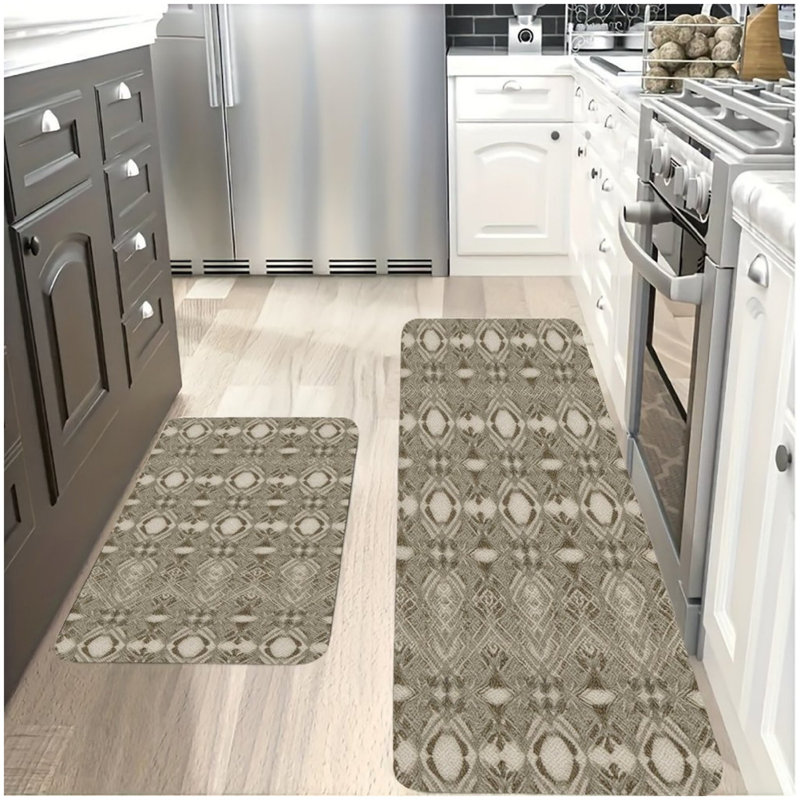 Tapis de cuisine taupe et beige à motif de losanges, ensemble de 2 tapis pour la décoration intérieure, tapis pour la cuisine et la chambre à coucher