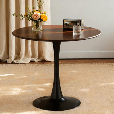 Table de salle à manger moderne 23,6 po avec plateau en panneau de fibres à densité moyenne et base en acier