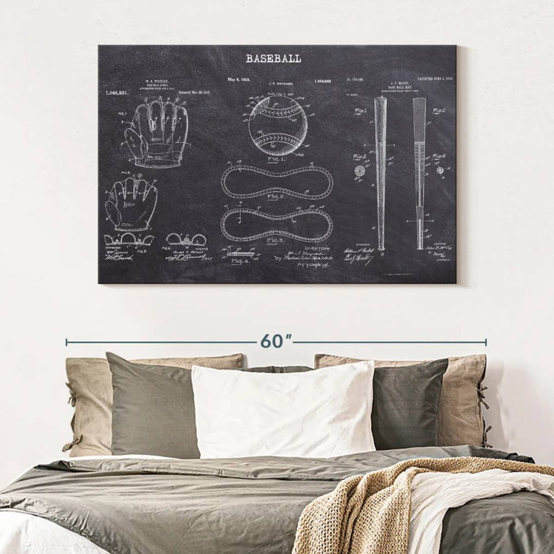 Baseball Patents, reproduction sur toile, H 34 po x l 51 po x P 1,25 po