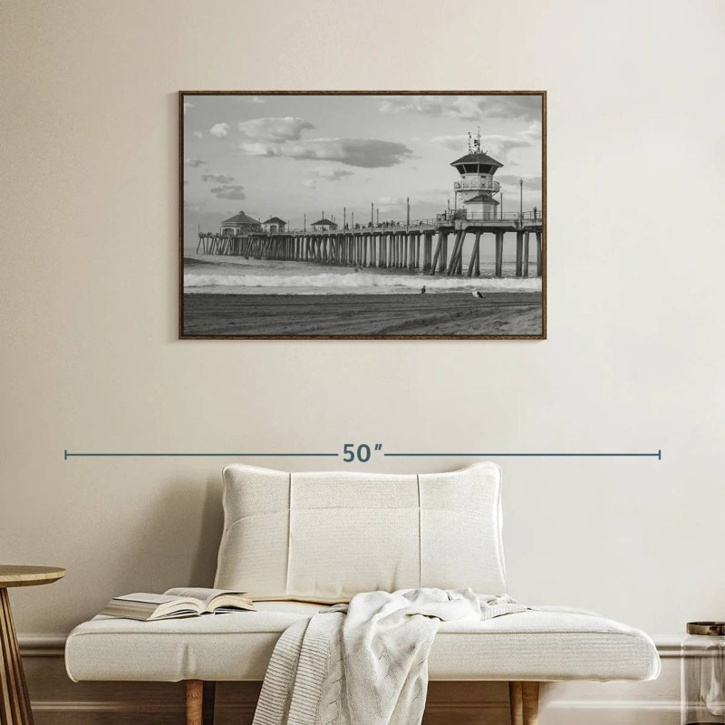 Pier At Huntington Beach, 37" X 25", Floating Frame Walnut