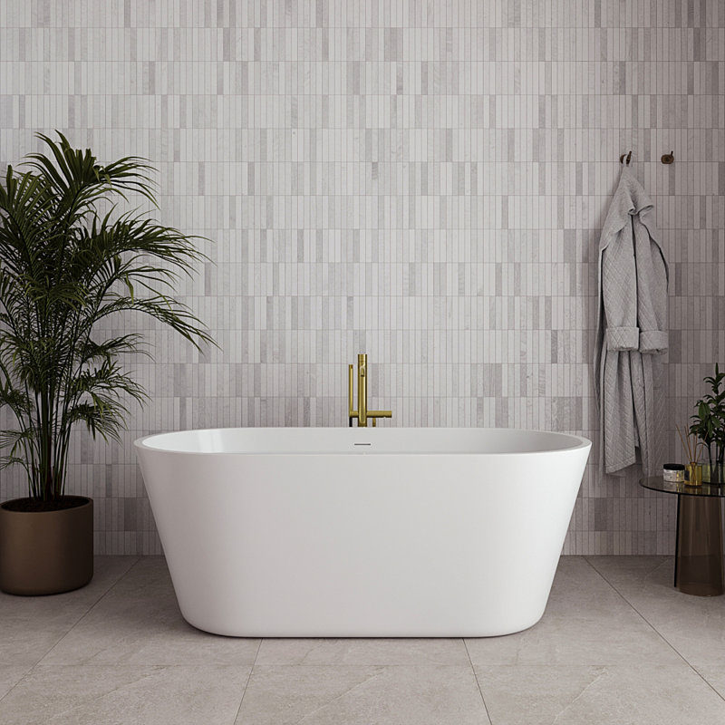 59" Streamline Soaking Freestanding Tub With Internal Drain, Polished Gold