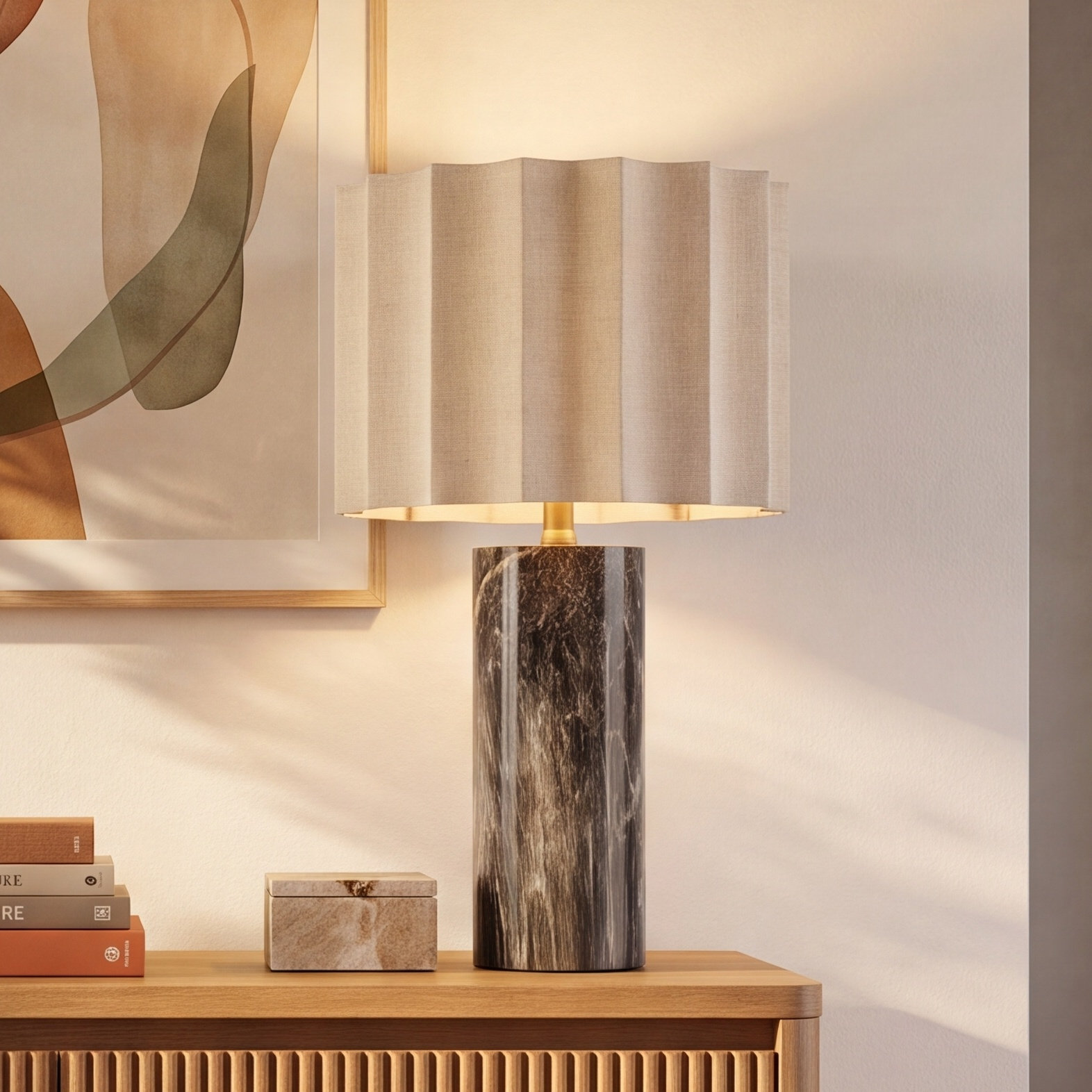 Genuine Marble Table Lamp, Dark Brown