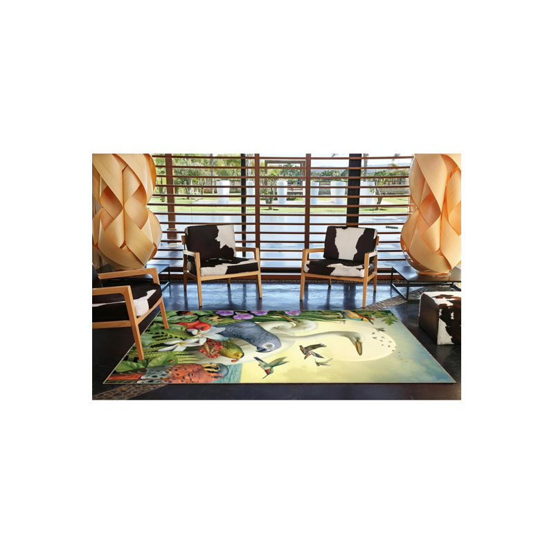Tapestry Design Multicolored Parrot Stork And Sky Patterned Vintage Decorative Rug, Rectangle 4' x 5'11"