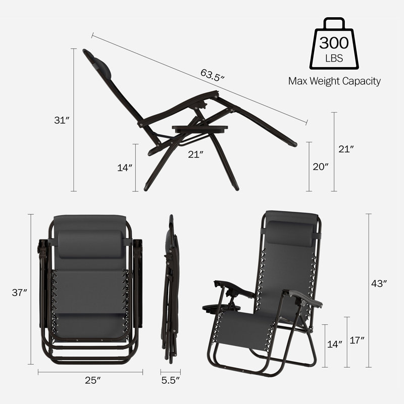 Chaises zéro gravité 2 pièces Cadisha, Noir
