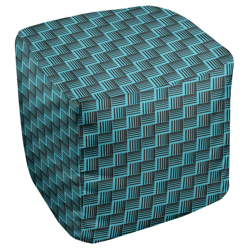 Repose-pieds cubique à rayures classic basketweave, Noir / bleu sarcelle