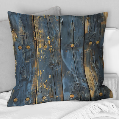 Bleu marine et bois récupéré doré IV - Coussin Farmhouse