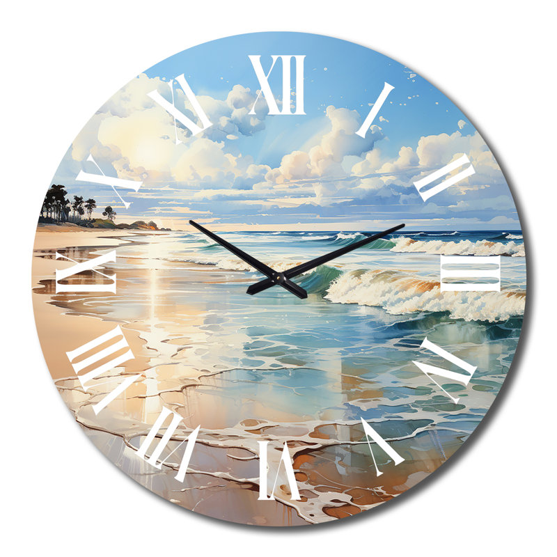 Beach Photo Seaside Reflections V - Horloge murale nautique et plage, Très grand