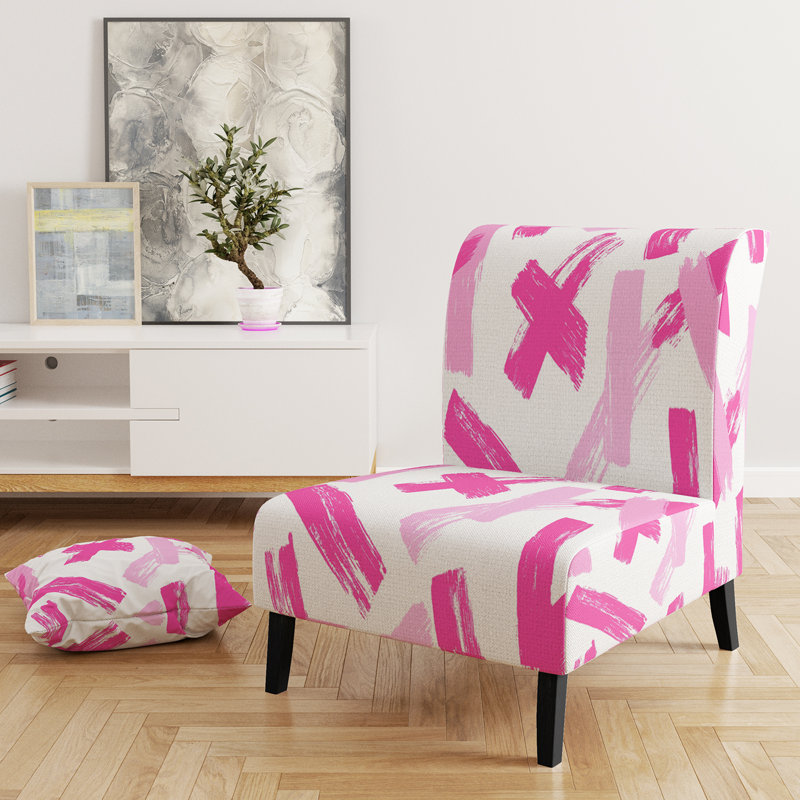 Crossing Paths II - Modern Upholstered Slipper Chair, Pink/White