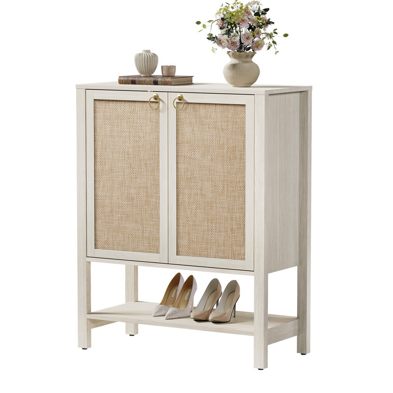 Pomodoro Boho Shoe Cabinet with Adjustable Shelves, White Cream Oak, Individual