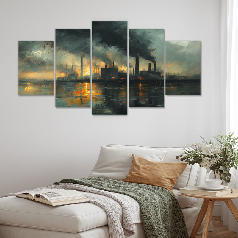 Ensemble d'art mural sur toile gris et charbon - centrale électrique II