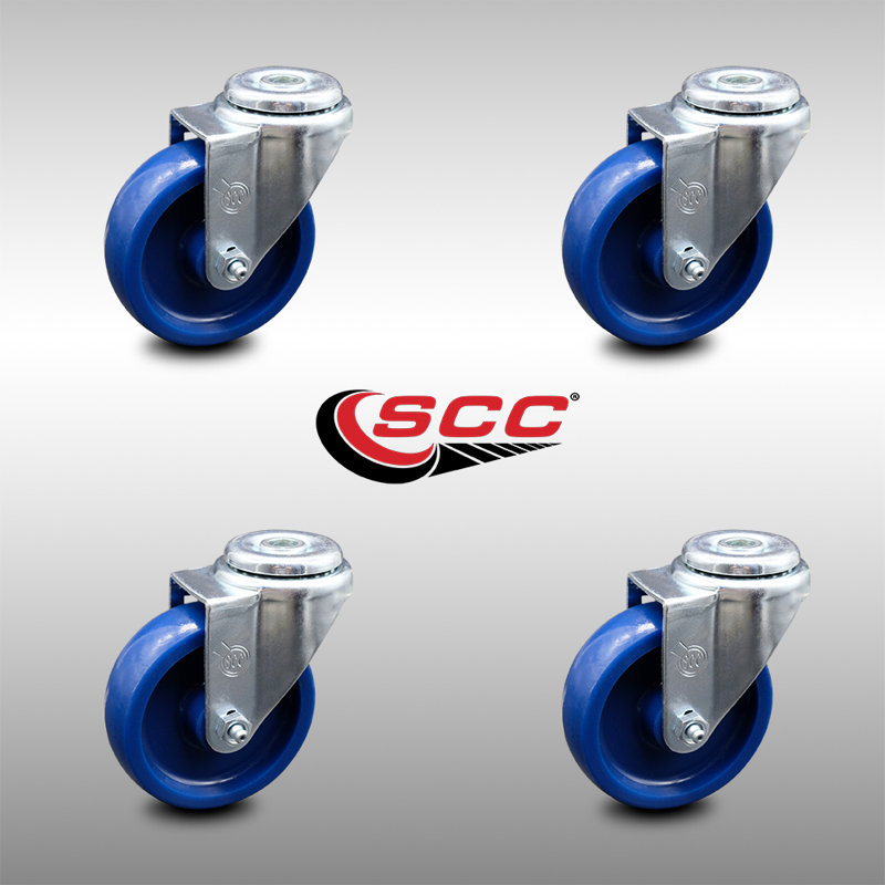SS Solid Polyurethane Wheel Swivel Bolt Hole Caster Set Service Caster