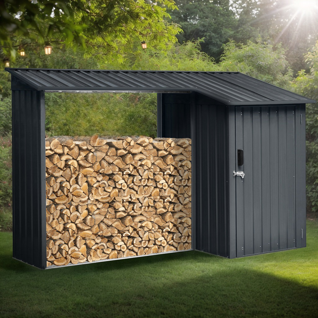 Watque Kita Two-In-One Outdoor Steel Firewood Rack and Metal Storage ...
