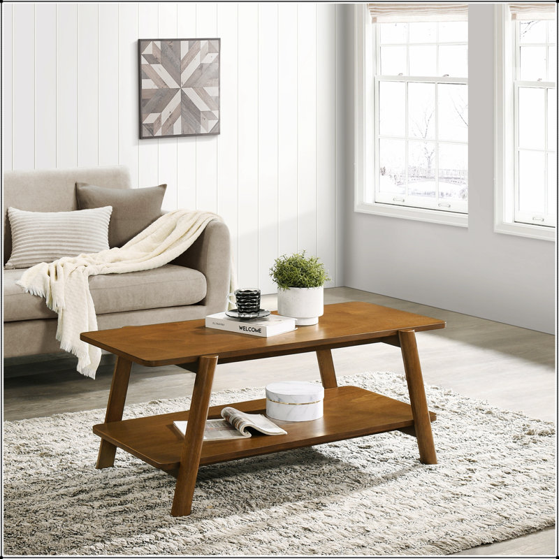 Table basse rectangulaire avec plateau en bois manufacturé, tablette et tiroir pour la vie moderne