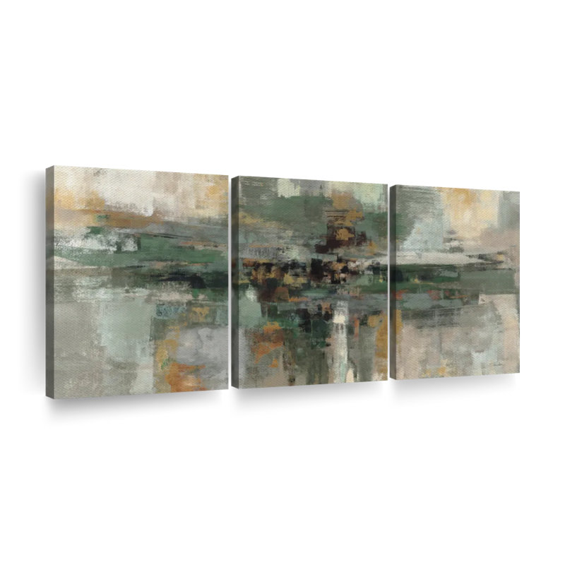Morning Fjord Rifle Green - 3 pièces sur toile tendue, H 39 po x l 80 po x P 1,25 po
