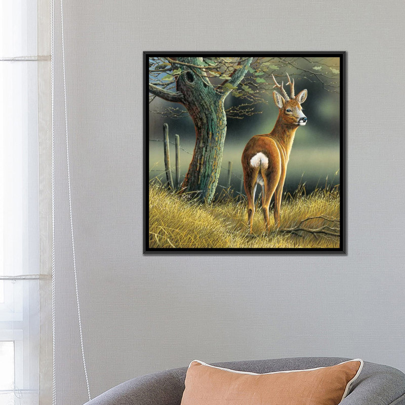 « renne », impression sur toile, H 18 po x l 18 po x P 1,5 po, Toile avec cadre noir, Pas de tapis