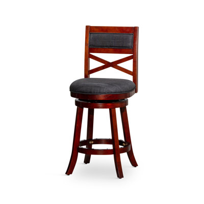 24" Counter Height Swivel Stool With Dependable Frame, Cherry, Charcoal Fabric 360-degree Swivel,