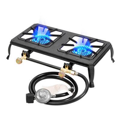 double burner cast iron flame camping stove, include CSA listed regulator and gas hose
