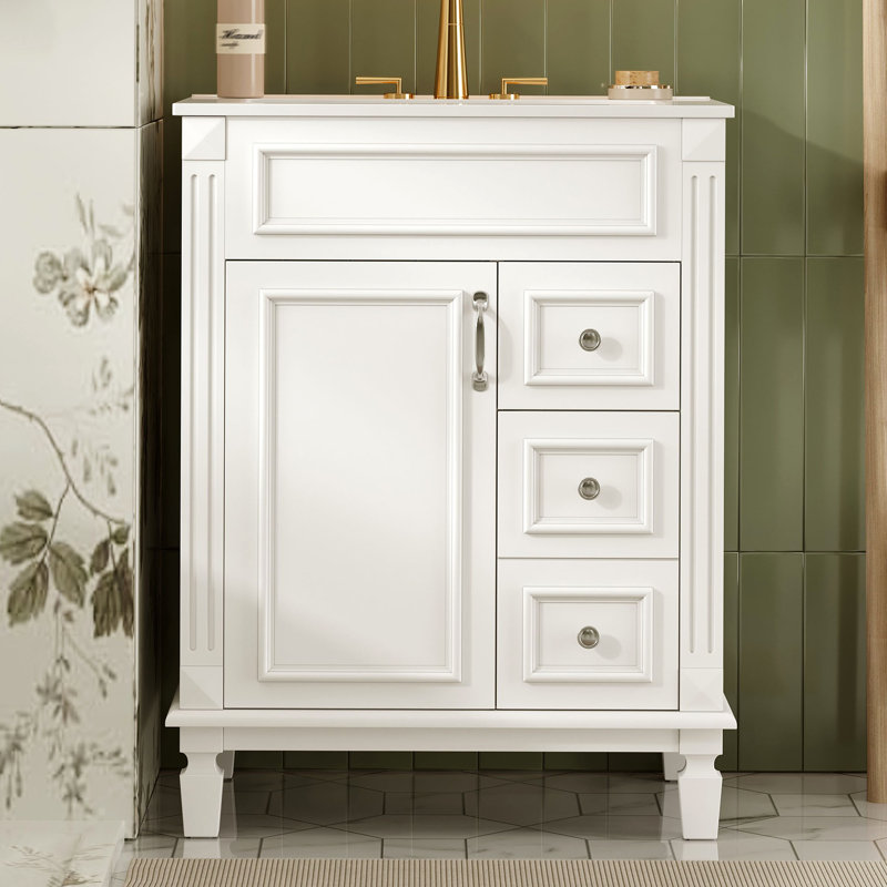 Meuble-lavabo 24 po avec lavabo en céramique, petite armoire de salle de bain moderne, 2 tiroirs et tablette réglable