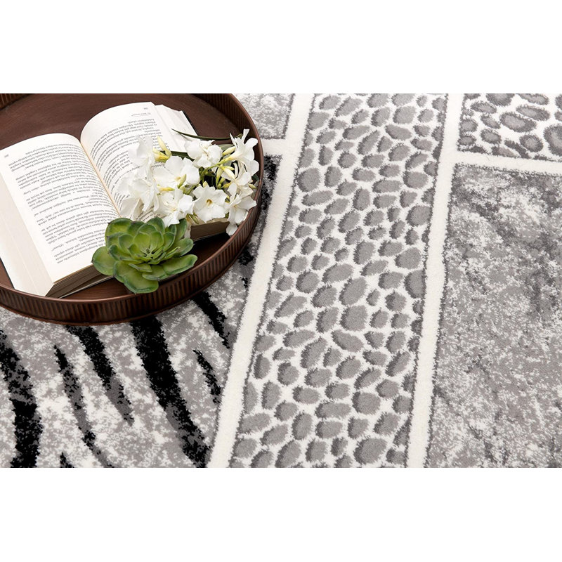 Tapis gris à motif abstrait Barrville, Rectangle 8 pi x 11 pi