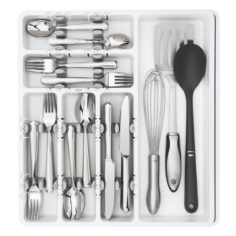 White Adjustable Plastic Expandable Utensil Organizer