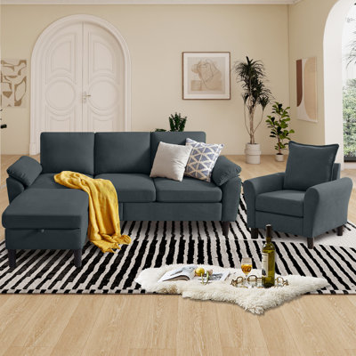 Ensemble de salon 3 pièces avec canapé et chaise de rangement Lezley