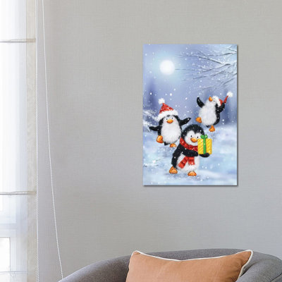 Penguins by MAKIKO - Wrapped Canvas Print