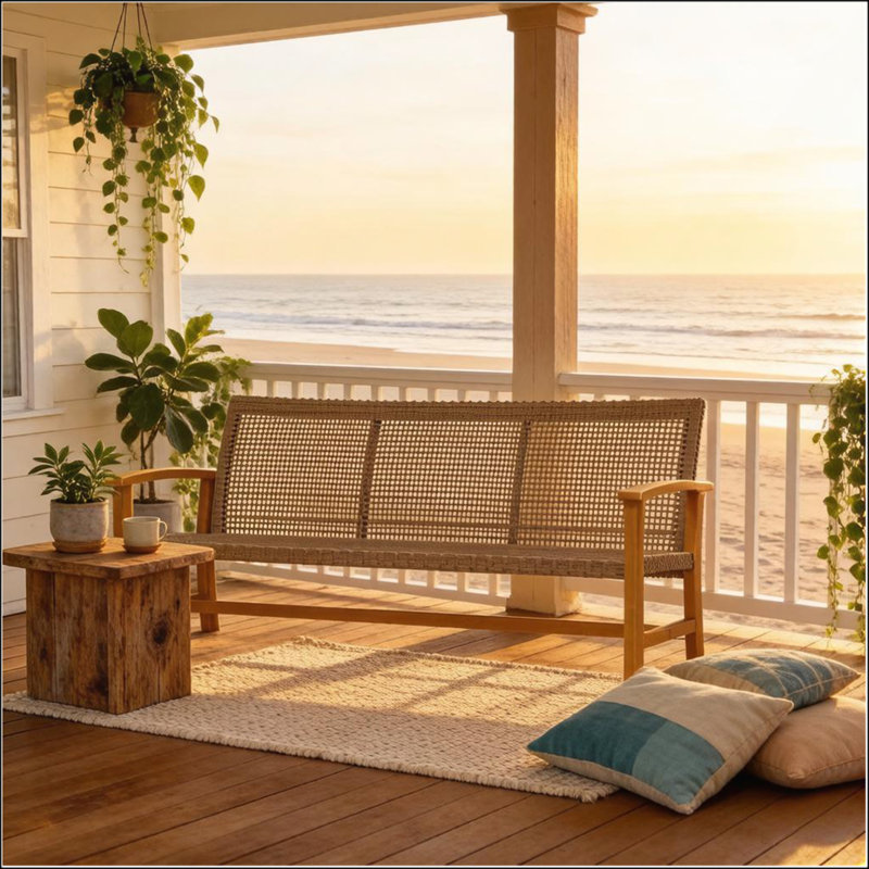 Canapé d'extérieur Timeless Wicker Design avec structure en acier durable et accents en bois d'acacia pour les rassemblements de balcons et de porches