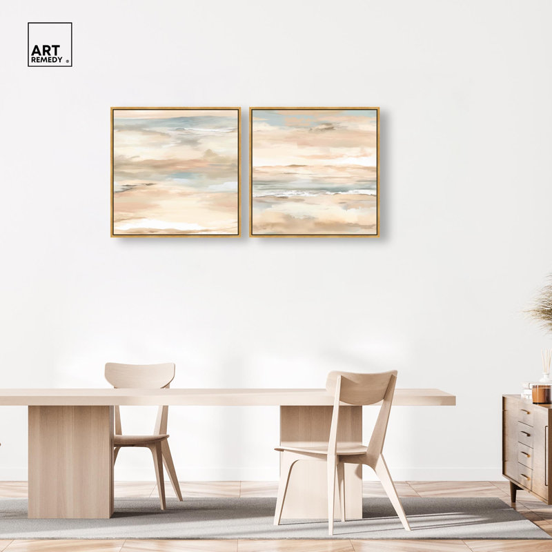 Roseate Skyfall Set Canvas Print Gold Boho Wall Art Set by Art Remedy, Black Frame, 12 x 12, H 31 po x l 31 po
