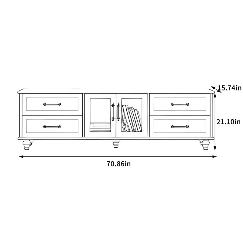 French Vintage Rectangular TV Stand, White