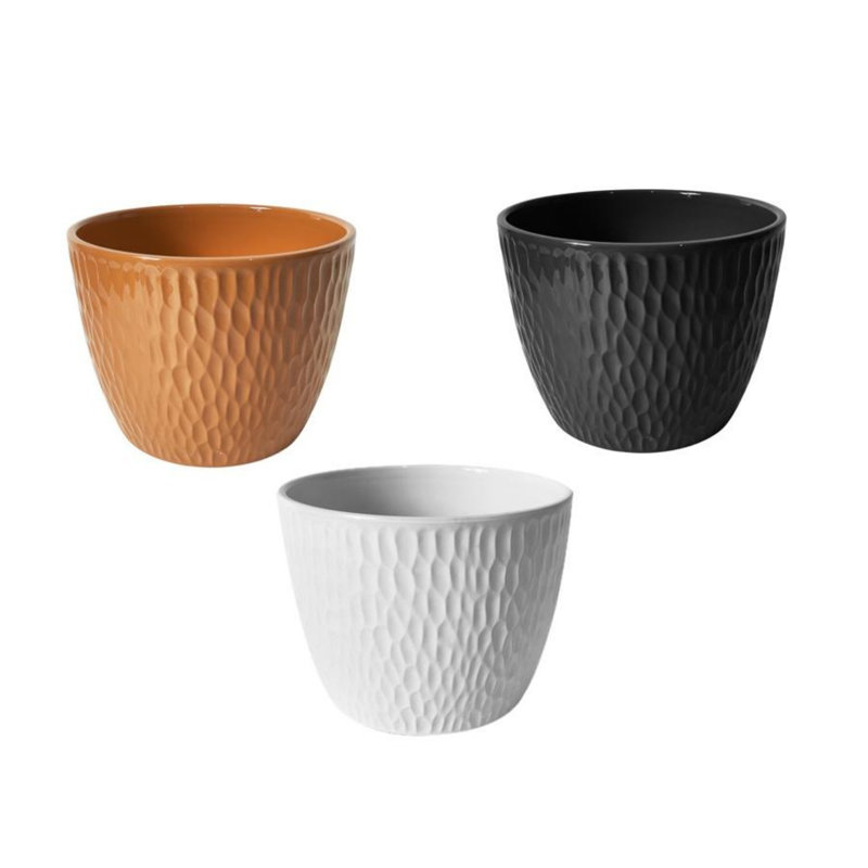 6in Assorted Glossy Textured Indoor/Outdoor Planter - 3pc Set