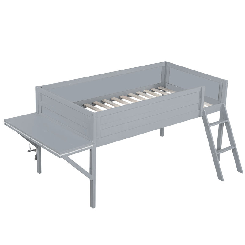 Lit mezzanine en bois avec bureau et DEL, Lit simple