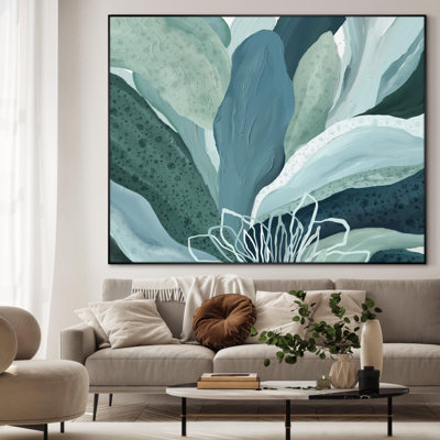 Large Green Botanical Flower Leaves Canvas Illustrations Extra Large Framed Wall Art Print Decor (Frame Assembly Required)