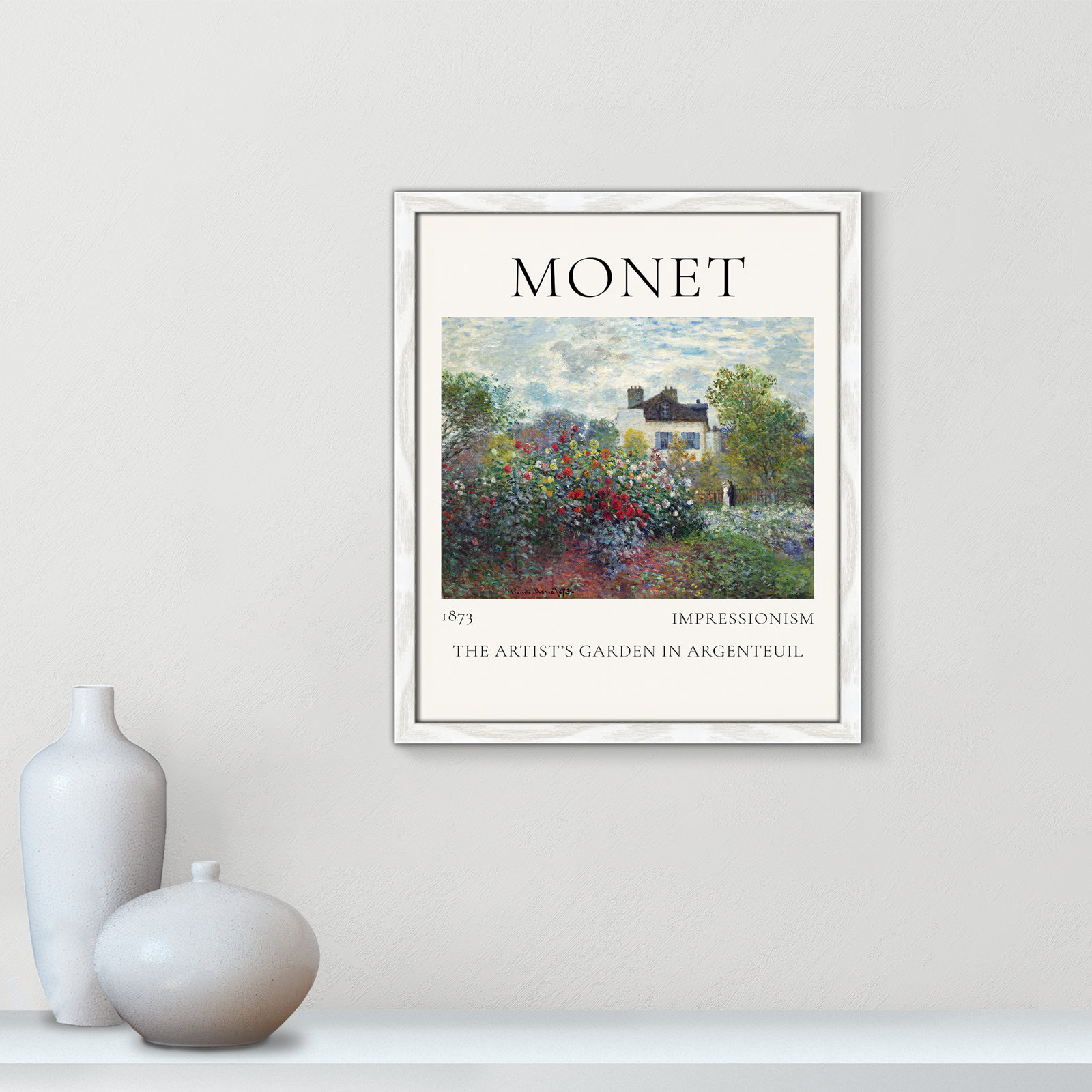 Artists Garden in Argenteuil Print by Claude Monet, No, White Single Picture Frame, 19" H x 16" W x 0.75" D