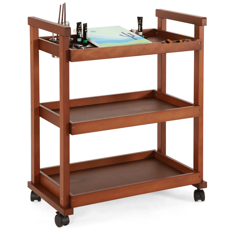 Solid Beech Wood Rolling Utility Cart with Caster Wheels