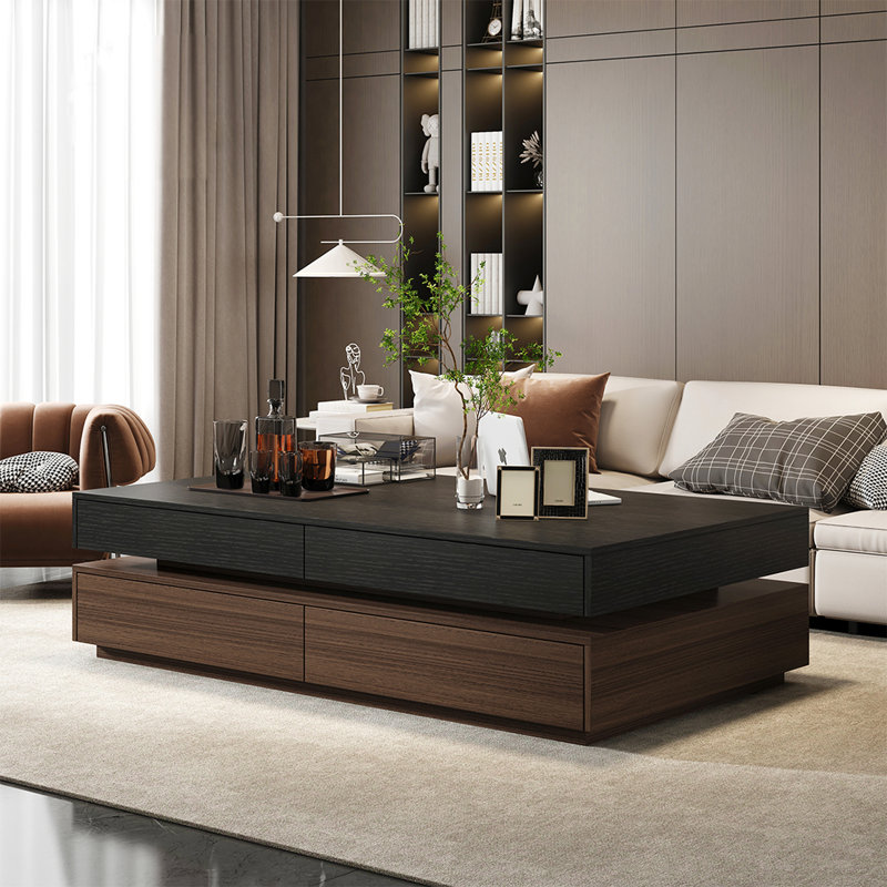 Table basse italienne avec rangement rectangulaire, Brun, H 17,7 po x L 47,2 po x l 25,6 po, Gris