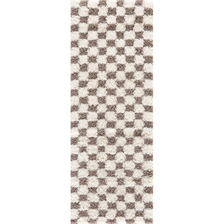 Atiran Checkered Shag Brown Area Rug