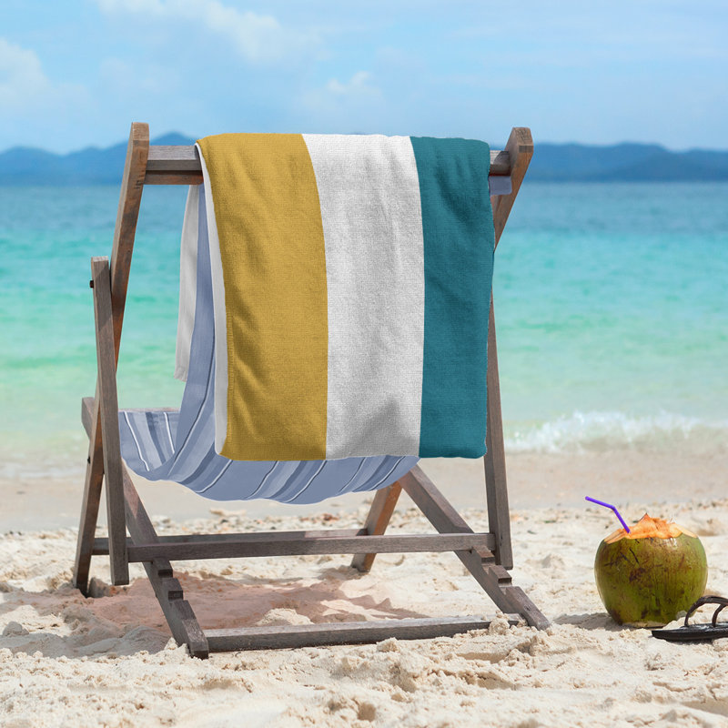 Cotton Blend Beach Towel, Dark Gold/Dark Blue