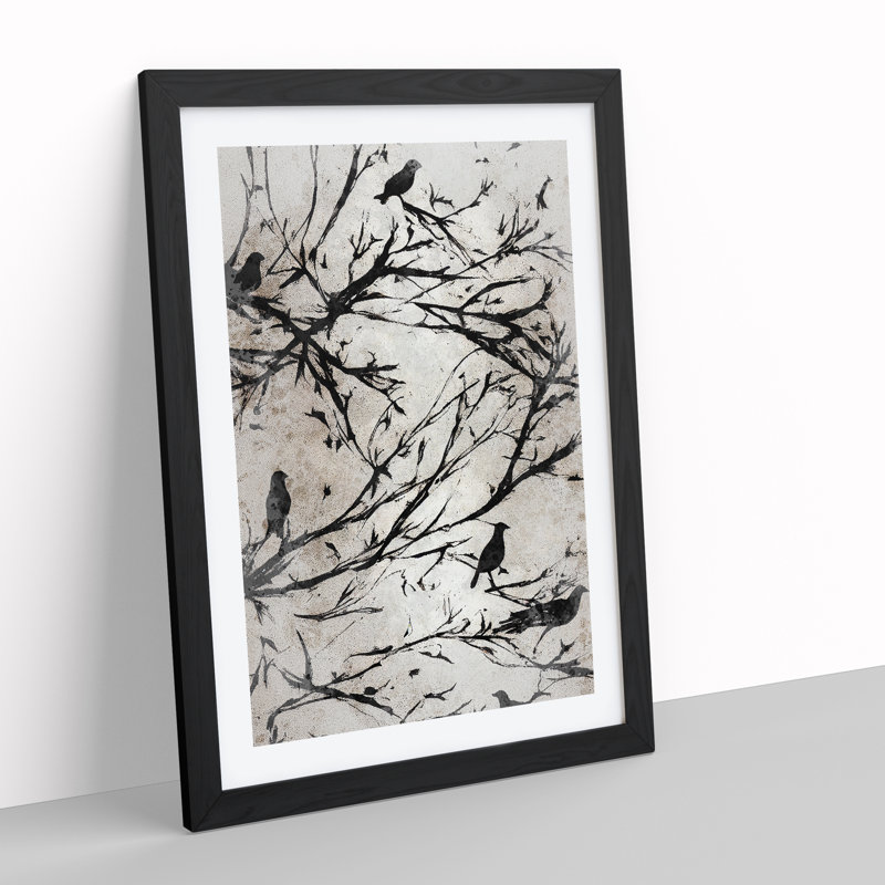 Resting Birds - Wall Art, Black Framed, 66cm H x 48cm W, White
