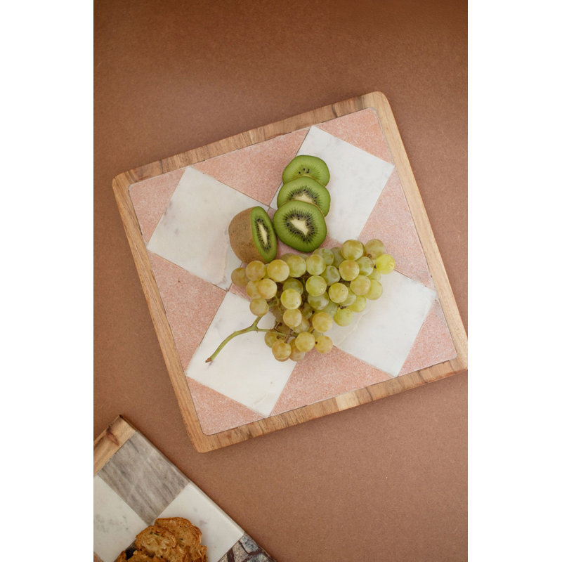 Kalalou Rectangle Checkered Serving Board in Marble and Wood 12" H