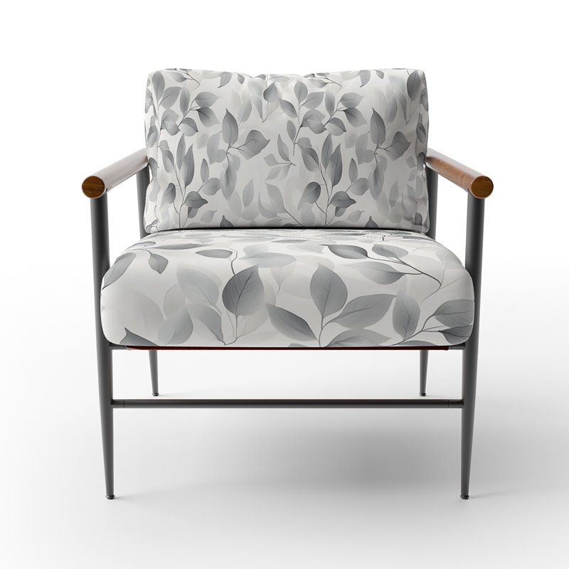 Chaise rembourrée Country Farmhouse - Fauteuil gris avec pétales de pierre, Bras ronds bruns