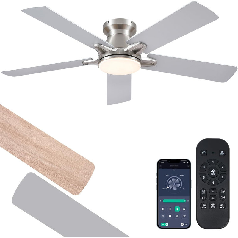 52" Ceiling Fan With Led Light Kit And Remote Control, Nickel