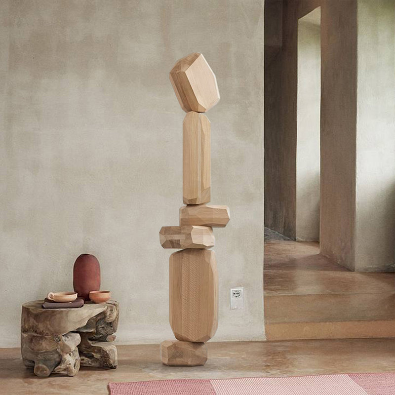 Burlywood Geometric Stacked Solid wood Decorative Object