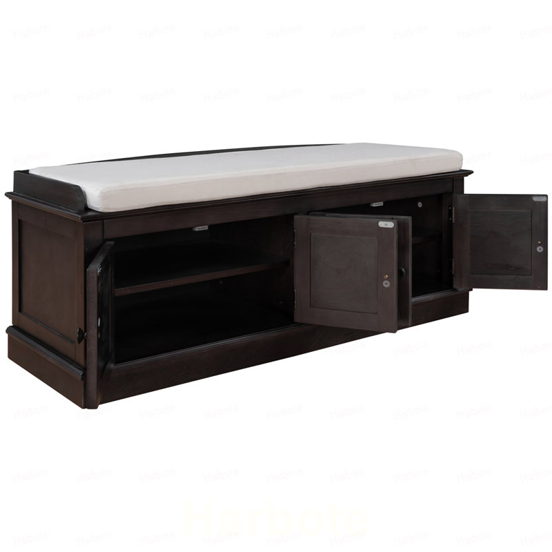 Banc de rangement avec 4 portes et tablettes réglables, banc à chaussures avec coussin amovible pour le salon, vestibule