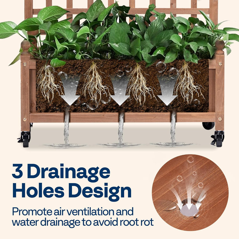48" Dark Brown Fir Wood Planter with Trellis